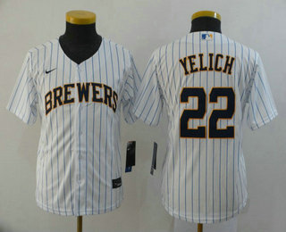 Youth Milwaukee Brewers #22 Christian Yelich White Stitched MLB Cool Base Nike Jersey