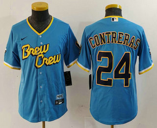 Youth Milwaukee Brewers #24 William Contreras Blue 2022 City Connect Cool Base Stitched Jersey