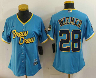 Youth Milwaukee Brewers #28 Joey Wiemer Blue 2022 City Connect Cool Base Stitched Jersey