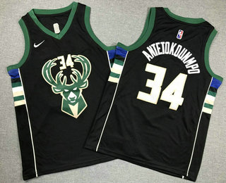 Youth Milwaukee Bucks #34 Giannis Antetokounmpo Black Statement Icon Swingman Jersey