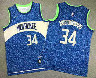 Youth Milwaukee Bucks #34 Giannis Antetokounmpo Blue 2023 City Icon Swingman Jersey
