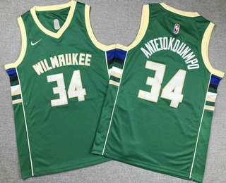 Youth Milwaukee Bucks #34 Giannis Antetokounmpo Green Icon Swingman Jersey