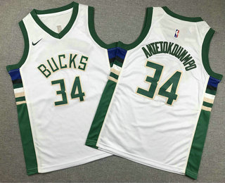 Youth Milwaukee Bucks #34 Giannis Antetokounmpo White Swingman Stitched Jersey
