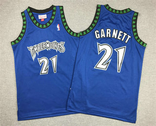 Youth Minnesota Timberwolves #21 Kevin Garnett 1997-98 Blue Hardwood Classics Throwback Jersey