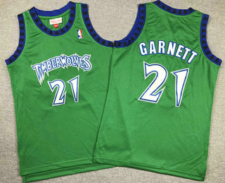 Youth Minnesota Timberwolves #21 Kevin Garnett Green 1997 Throwback Swingman Jersey