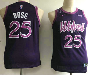 Youth Minnesota Timberwolves #25 Derrick Rose New Black 2019 City Edition NBA Swingman Fitbit Stitched NBA Jersey