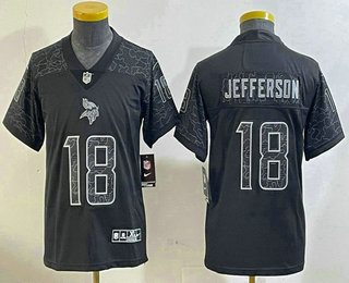 Youth Minnesota Vikings #18 Justin Jefferson Black Reflective Limited Stitched Football Jersey