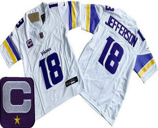 Youth Minnesota Vikings #18 Justin Jefferson Limited White C Patch FUSE Vapor Jersey