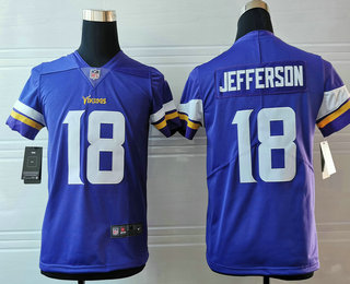 Youth Minnesota Vikings #18 Justin Jefferson Purple 2020 Vapor Untouchable Stitched NFL Nike Limited Jersey