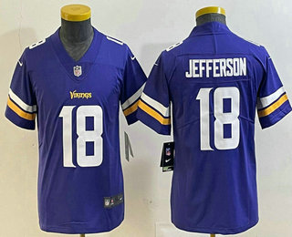 Youth Minnesota Vikings #18 Justin Jefferson Purple 2020 Vapor Untouchable Stitched Nike Limited Jersey