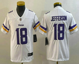 Youth Minnesota Vikings #18 Justin Jefferson White 2020 Vapor Untouchable Stitched Nike Limited Jersey