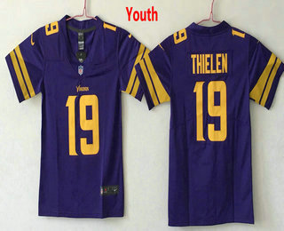 Youth Minnesota Vikings #19 Adam Thielen Purple 2016 Color Rush Stitched NFL Nike Limited Jersey