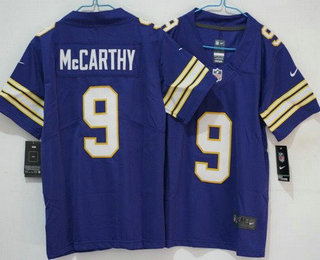 Youth Minnesota Vikings #9 JJ McCarthy Limited Purple Classic Vapor Jersey