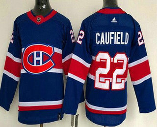 Youth Montreal Canadiens #22 Cole Caufield Blue 2021 Reverse Retro Authentic Jersey