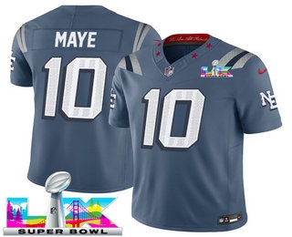Youth New England Patriots #10 Drake Maye Limited Gray Rivalries Super Bowl LX FUSE Vapor Jersey
