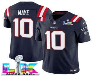 Youth New England Patriots #10 Drake Maye Limited Navy Super Bowl LX FUSE Vapor Jersey