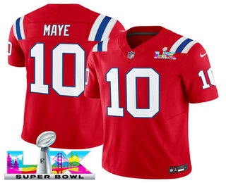 Youth New England Patriots #10 Drake Maye Limited Red Super Bowl LX FUSE Vapor Jersey