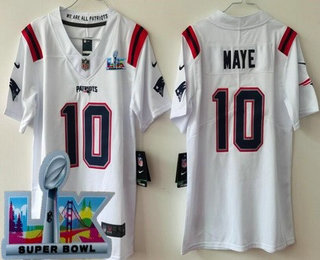 Youth New England Patriots #10 Drake Maye Limited White Super Bowl LX Vapor Jersey