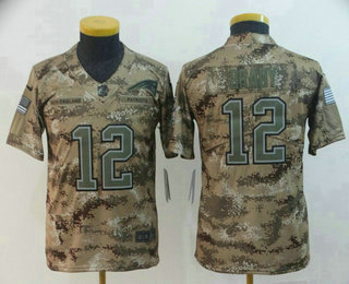 Youth New England Patriots #12 Tom Brady 2018 Camo Salute to Service Stitched NFL Nike Limited Jersey