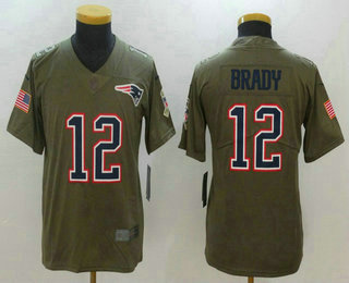 Youth New England Patriots #12 Tom Brady Olive 2017 Salute To Service Stitched NFL Nike Limited Jersey