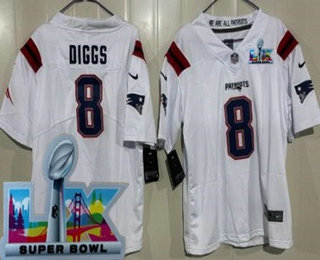 Youth New England Patriots #8 Stefon Diggs Limited White Super Bowl LX Vapor Jersey