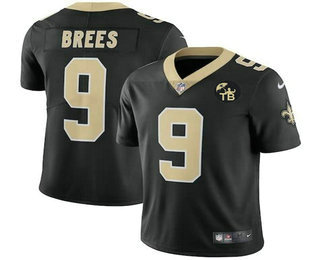 Youth New Orleans Saints #9 Drew Brees Black With TB Patch 2017 Vapor Untouchable Stitched NFL Nike Limited Jersey