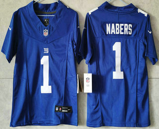 Youth New York Giants #1 Malik Nabers Blue FUSE Vapor Stitched Jersey