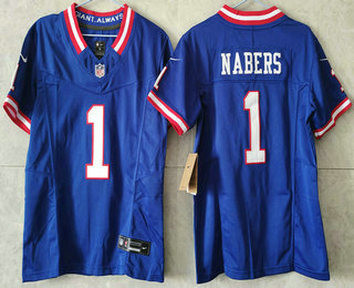 Youth New York Giants #1 Malik Nabers Royal Vapor FUSE Classic Stitched Jersey