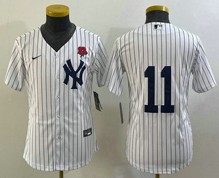 Youth New York Yankees #11 Anthony Volpe White Rose No Name Stitched Nike Cool Base Jersey