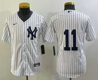 Youth New York Yankees #11 Brett Gardner White No Name Stitched MLB Nike Cool Base Jersey