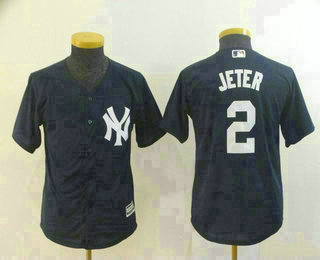 Youth New York Yankees #2 Derek Jeter Navy Blue Stitched MLB Cool Base Jersey