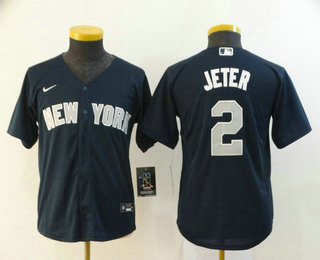 Youth New York Yankees #2 Derek Jeter Navy Blue Stitched MLB Cool Base Nike Jersey