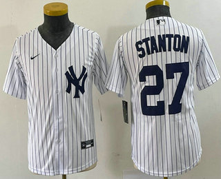 Youth New York Yankees #27 Giancarlo Stanton White Stitched Cool Base Nike Jersey