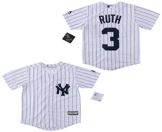 Youth New York Yankees #3 Babe Ruth Retired Name White Home Cool Base Baseball Jersey