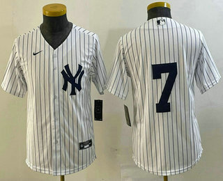 Youth New York Yankees #7 Mickey Mantle White No Name Stitched Nike Cool Base Throwback Jersey