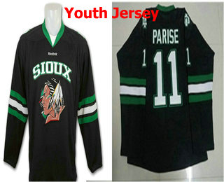 Youth North Dakota Fighting Sioux #11 Zach Parise Black Stitched College Ice Hockey Jersey