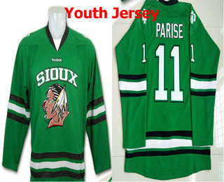 Youth North Dakota Fighting Sioux #11 Zach Parise Green Stitched College Ice Hockey Jersey