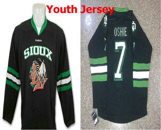 Youth North Dakota Fighting Sioux #7 T.J. Oshie Black Stitched College Ice Hockey Jersey