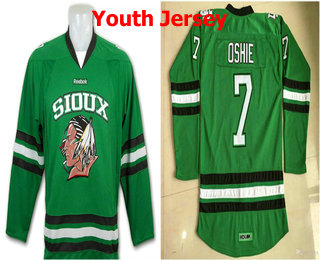 Youth North Dakota Fighting Sioux #7 T.J. Oshie Green Stitched College Ice Hockey Jersey