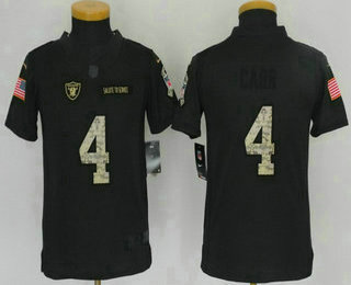 Youth Oakland Raiders #4 Derek Carr Black Anthracite 2016 Salute To Service Stitched NFL Nike Limited Jersey