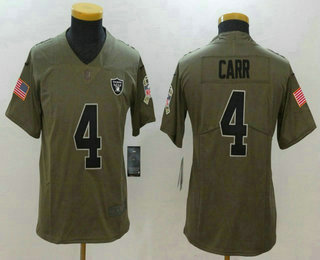 Youth Oakland Raiders #4 Derek Carr Olive 2017 Salute To Service Stitched NFL Nike Limited Jersey