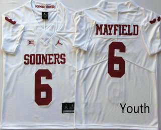 Youth Oklahoma Sooners #6 Baker Mayfield White 2017 Vapor Untouchable Limited Stitched Brand Jordan NCAA Jersey