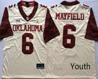 Youth Oklahoma Sooners #6 Baker Mayfield White 47 Game Winning Streak College 2017 Vapor Untouchable Limited Jersey