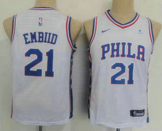 Youth Philadelphia 76ers #21 Joel Embiid White Icon Sponsor Swingman Jersey