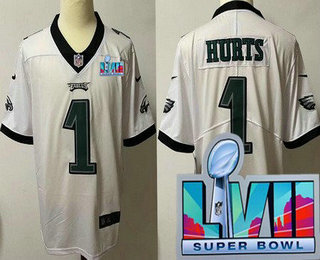 Youth Philadelphia Eagles #1 Jalen Hurts Limited White Super Bowl LVII Vapor Jersey