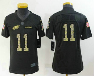 Youth Philadelphia Eagles #11 AJ Brown Black Anthracite 2022 Salute To Service Stitched NFL Nike Limited Jersey