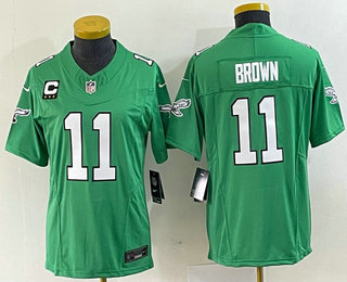 Youth Philadelphia Eagles #11 AJ Brown Green C Patch 2023 FUSE Vapor Limited Throwback Stitched Jersey