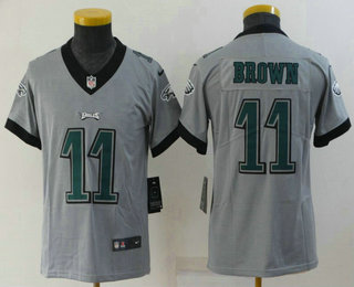 Youth Philadelphia Eagles #11 AJ Brown Grey 2019 Inverted Legend Stitched NFL Nike Limited Jersey