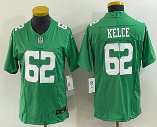 Youth Philadelphia Eagles #62 Jason Kelce Green 2023 FUSE Vapor Limited Throwback Stitched Jersey