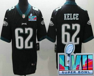 Youth Philadelphia Eagles #62 Jason Kelce Limited Black Super Bowl LVII Vapor Jersey